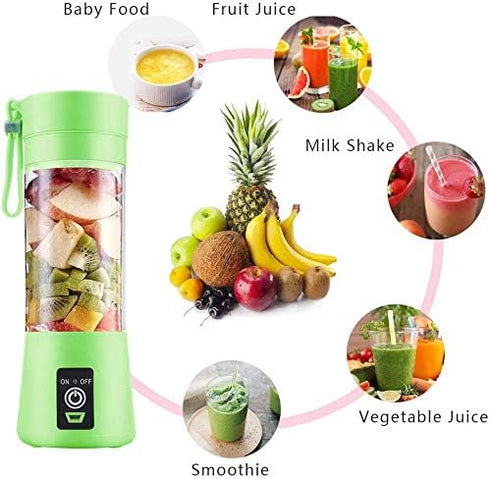 Portable Personal Mixer, USB Rechargeable Mini Blender for Smoothies, Fruit Juice, Milk Shakes, 380ml, Green