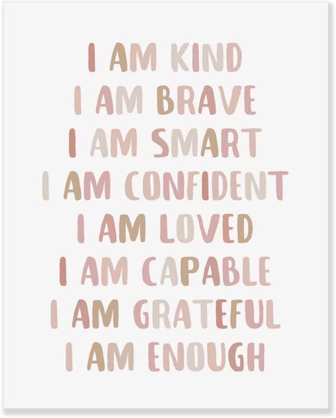 8x10 Affirmations Print, I Am Kind, I Am Brave, Affirmations For Kids, Inspirational Quote, Nursery Room Decor