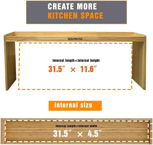 SEAHIXUSS 31.5" 6 11.4" Countertop, Bamboo Over the Stove Spice Shelf for Kitchen Storage, Spice Rack Organizer Stove