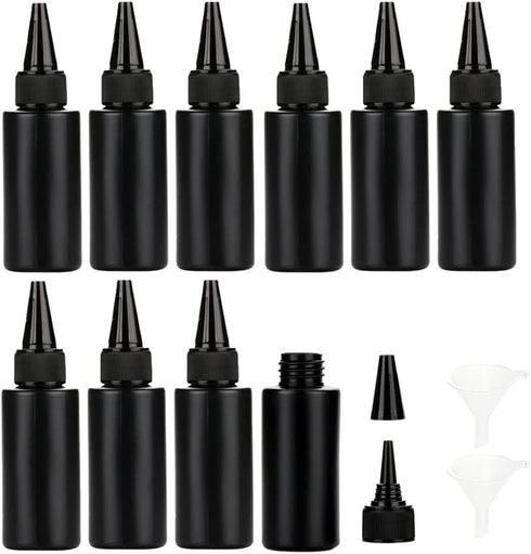NANSHINE 10pcs 60ml Black Plastic Squeeze Dispensing Bottles for DIY Crafts, Glue, Liquids