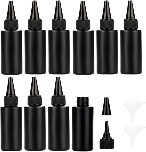 NANSHINE 10pcs 60ml Black Plastic Squeeze Dispensing Bottles for DIY Crafts, Glue, Liquids