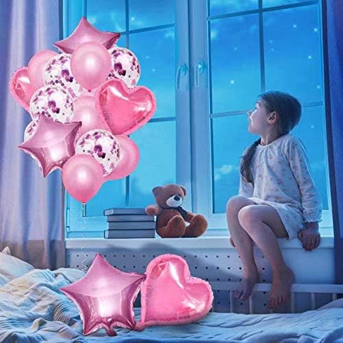 28Pcs Happy Birthday Party Decorations, Confetti Balloons 18" Star Heart Foil Balloons for Women Wedding Decor