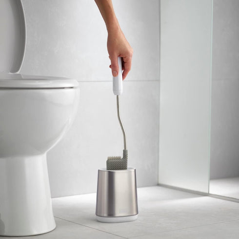 Slimline Set, Joseph Joseph Flex Lite Silicone Toilet Brush with Holder Flexible Head, drip, Anti-Clog deep Clean