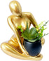 SENEA KAY Modern Abstract Statue with Removable Faux Succulents Plants Resin Figurine Home Decor