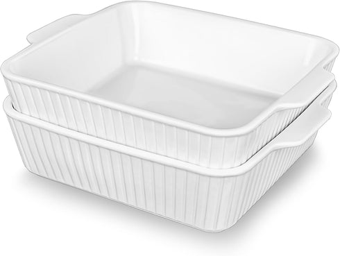 Casserole Dishes for Oven, 10'' Square Baking Dish, 2 Pack Ceramic Bakeware Sets with Handles