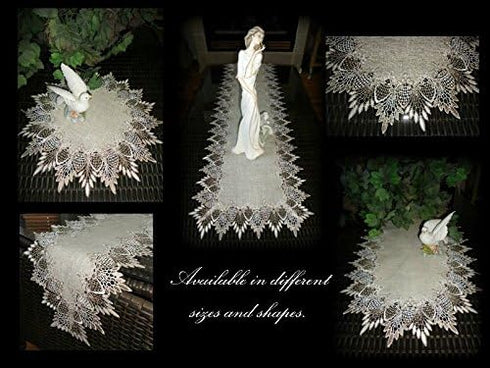 Lace 65" Table Runner, Dresser Scarf, Neutral Earth Tones, European Lace
