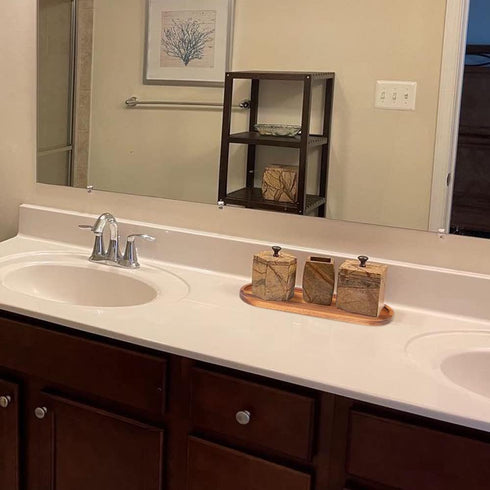 Wooden Vanity Bathroom Trays, Farmhouse Wood Perfume Tray, Rectangular Sink Organizer Tray for Kitchen Counter