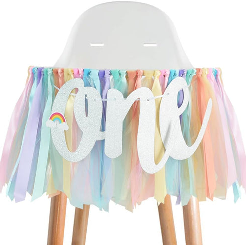 BEISHIDA 1st Birthday High Chair Banner Garland - Pastel Rainbow Baby Shower