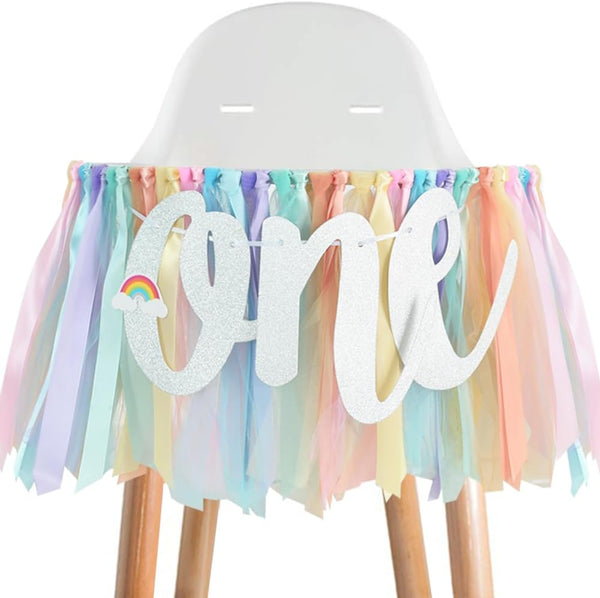 BEISHIDA 1st Birthday High Chair Banner Garland - Pastel Rainbow Baby Shower