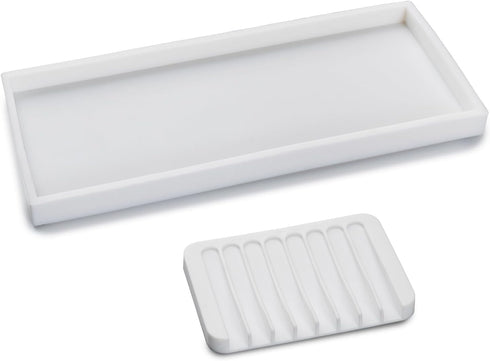 Bloss Counter Tray Set for Bathroom/Kitchen: 7.9" Silicone Tray for Soap, Sponge, and Jewelry