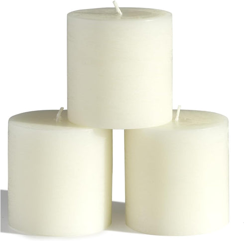 CANDWAX Set of 3 Rustic Unscented No Drip Ivory Pillar Candles for Home Decor, Weddings, Centerpieces