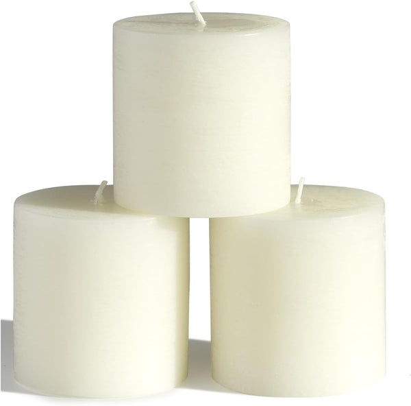 CANDWAX Set of 3 Rustic Unscented No Drip Ivory Pillar Candles for Home Decor, Weddings, Centerpieces