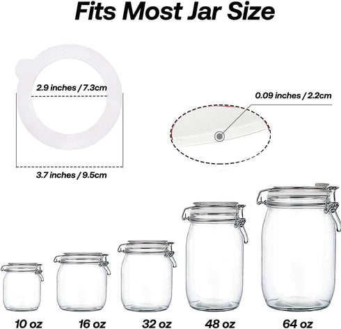 Silicone Replacement Gasket - Airtight Rubber Seals for Mason Jar Lids, Leak-Proof Canning Seals, 10pcs White