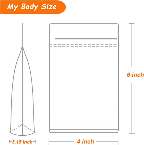 100 PCS Stand Up Pouches, 4 x 6 inch Kraft Paper Food Bags with Clear Window, Reusable Ziplock Storage Bags for Foods