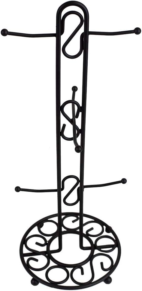 Home Basics Scroll Design Coffee Mug Holder - Black Steel Stand for Any Kind of Mug, Kitchen Organizing Cup Tree