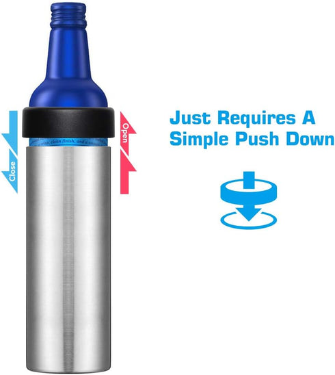 16oz Vacuum insulated Double wall stainless steel holder for slim aluminum beer bottles(Black)
