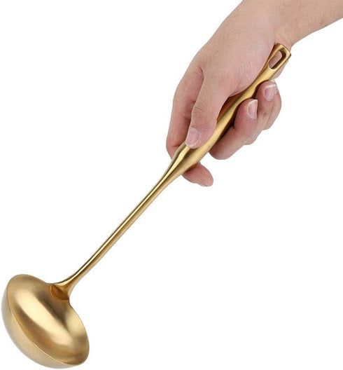 Stainless Steel Soup Ladle Spoon - Big Kitchen Spatula Turner Cooking Tool with Comfortable Grip (Gold)