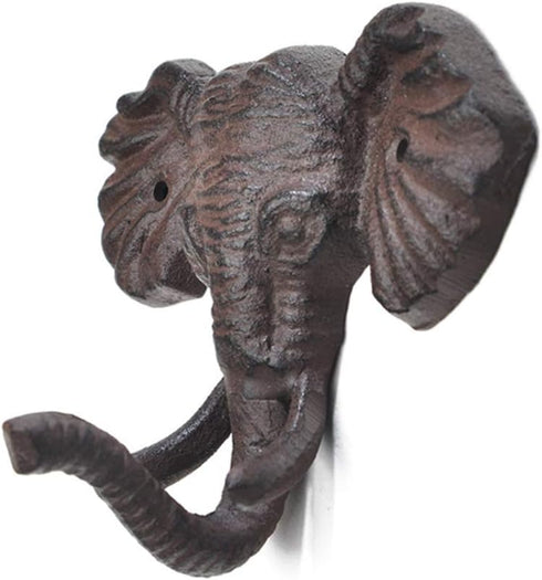 Antiqued Reproduction Cast Iron Elephant Head Single Hook Hanger, Heavy Duty Iron Art Decorative Coat Hat Hooks (1 pc)