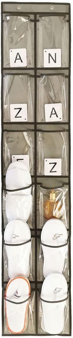 Closet Closet 12 (12 Shoe Organizer Behind Door Hanging Kids Shoe Rack with Clear Large Pockets Pockets-Grey)