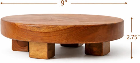 Counter Teak Handmade Display Riser for Bathroom Decor, Round Pedestal Stand for Shelf, Home Centerpiece Decor
