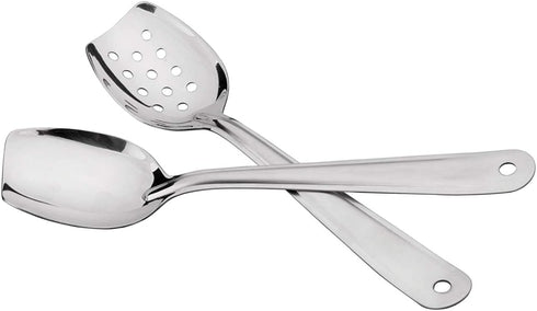 IMEEA Flat Bottom Serving Spoon, 10-Inch Slotted Spoon, Set of 2 in 18/8 Stainless Steel