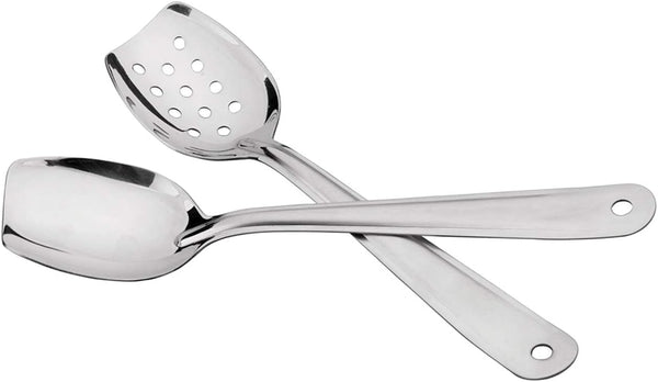 IMEEA Flat Bottom Serving Spoon, 10-Inch Slotted Spoon, Set of 2 in 18/8 Stainless Steel