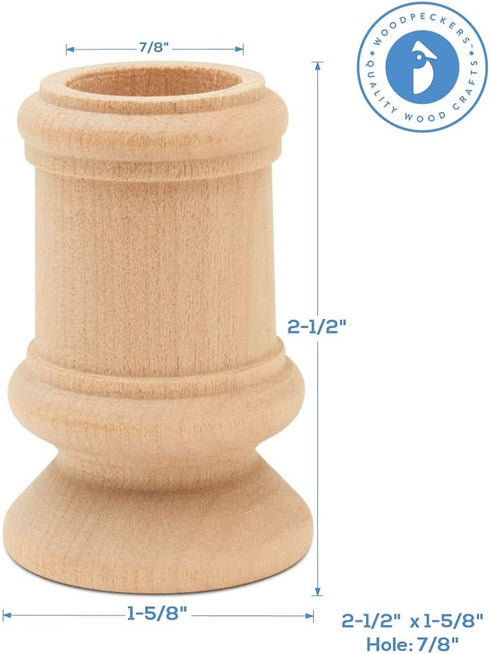 Classic-Style Wooden Candle Cups - Set of 4 with 7/8 Inch Taper Candle Hole, Unfinished by Woodpeckers