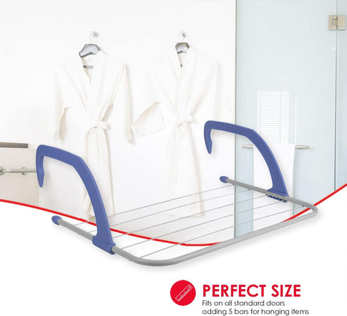 Home Basics Over The Door Laundry Drying Rack - Lightweight Heavy-Duty Door Hanger Rod for Indoor Air Drying