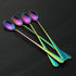 IQCWOOD 9-Inch Long Handle Iced Tea Spoons, Rainbow Stainless Steel Coffee Stirrers, Set of 4 for Shakes, Ice Cream