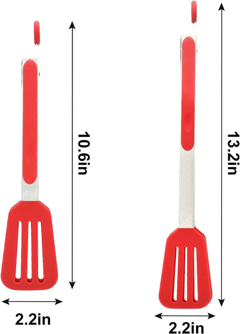 Cooking Tongs Stainless Steel 9 inches and 12 inches, Heat Resistant Silicone Serving Tong Meat Turner Spatula Tong