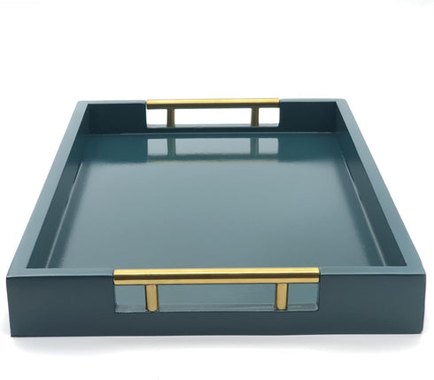 16.5''x12'' Serving Tray with Polished Metal Handles, Rectangle Coffee Table Tray, Modern Decorative Tray, Large