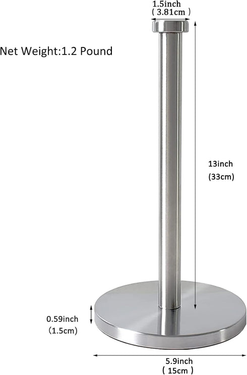 Stainless Steel Paper Towel Holder, Silver Paper Towel Holder Countertop for Kitchen Bathroom, Standing Paper Towel Holder with Weighted Base for Standard, Paper Towel Holder Silver Vertical.