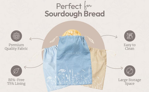 Pack 3 Reusable Bread Bags with Drawstring | XL of | Eco-Friendly Washable Linen Bread Bag & Spacious Sourdough Bread