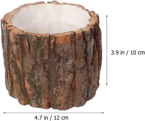 Wooden Flowers Rustic Flower Pot, Wood Bark Planter Container for Indoor Outdoor Succulent Bonsai Pots
