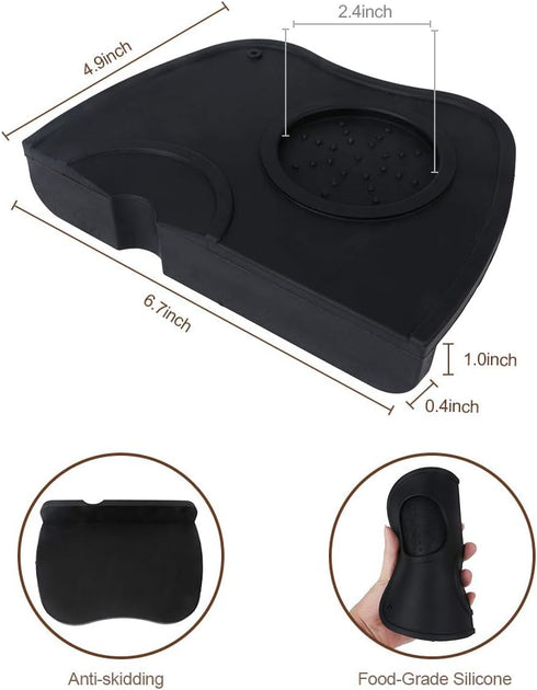 Espresso Tamper Mat - Food Safe Silicone Coffee Corner Tamping Mat, Anti-Slip Holder Pad for Barista Tool, Small-Black