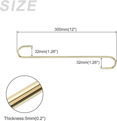 S Hooks for Hanging (300mm/12) 2Pcs, Steel Extra Long S Shaped Hangers - for Plants, Garden, Kitchenware, Gold Tone