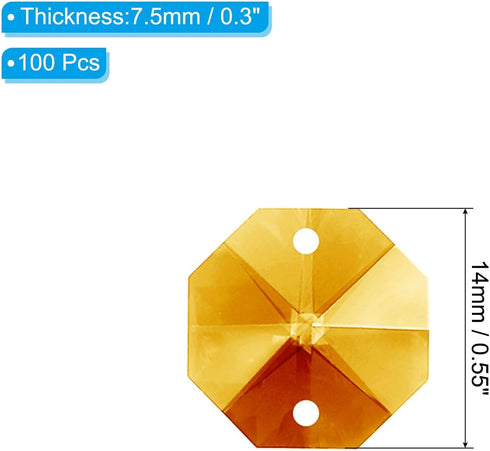 K9 2 100 Pack 14mm PATIKIL Crystal Octagon Beads Holes Pendants, Chandelier Prisms Parts Ornaments Hanging Beads