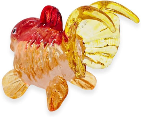 Tiny 2½" Red Orange Oranda Goldfish - Miniature Hand Blown Glass Ryukin Ranchu Fantail Collectible Figurines
