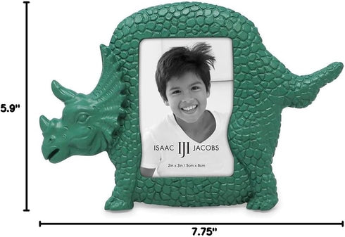 Isaac Jacobs 2” x 3” Resin Dinosaur Picture Frame, Vertical Keepsake Photo Frame with Easel and Hanging Tabs for