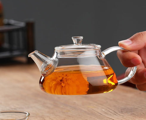 123Arts Mini Tea Pot, Clear Glass Teapot, Small Teapot for One Person Use, 7oz