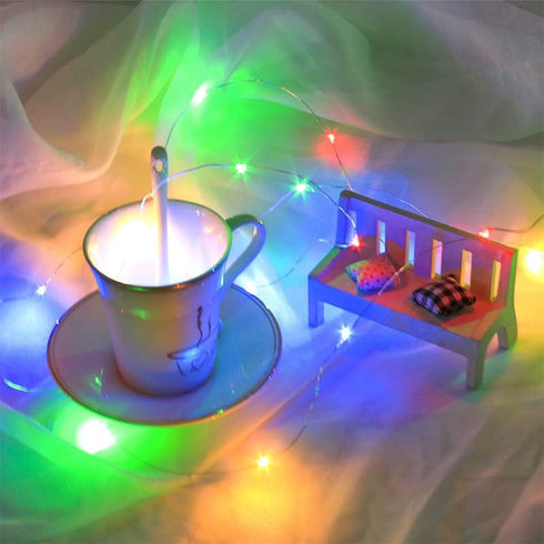 Fairy Lights Micro Silver Wire String Lights, 20 LEDs, 6.6Ft/2Meter, CR2032 Battery Operated (Multi-Colour, 6 Pack)