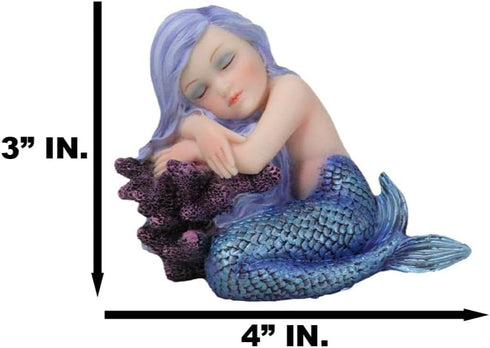 Ebros Under The Sea Blue Child Mermaid Sleeping On Coral Statue, Enchansia Mergirl Decorative Figurine