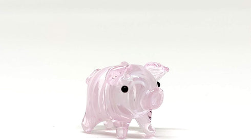 Tiny Pig Miniature Glass Figurine – Handmade Blown Glass Animal – Cute Collectible Pig Sculpture Gift (Pink)