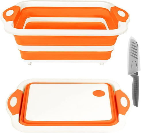 Collapsible Cutting Board, Foldable Chopping Board with Colander, Multifunctional Kitchen Vegetable Washing
