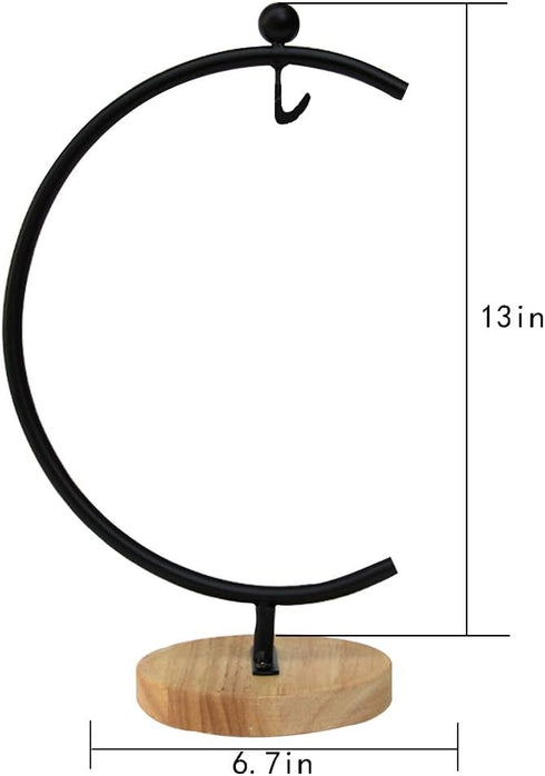 Ian Enterprises Ornament Display Stand Iron Pothook Stand for Hanging Glass Terrarium/Picture (Big G-Shaped Wood Base