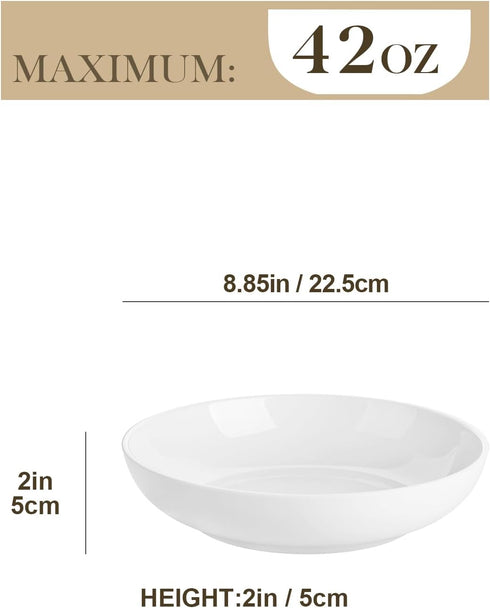 MALACASA 8.85" Large Pasta Bowls, 42 OZ White Salad and Soup Bowls Set of 4, Microwave & Dishwasher Safe