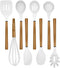 Country Kitchen 8 pc Non Stick Silicone Utensil Set, Rounded Wood Handles for Cooking and Baking - White
