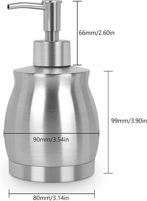 Stainless Steel Liquid Soap Dispenser with Pump - 390 ml/13 oz Brushed Nickel Bottle for Kitchen and Bathroom