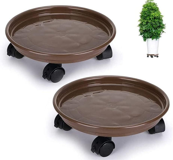 Yiting 12” Heavy-Duty Plant Caddy with Wheels, Rolling Plant Stand Dolly with Casters for Indoor and Outdoor - Brown