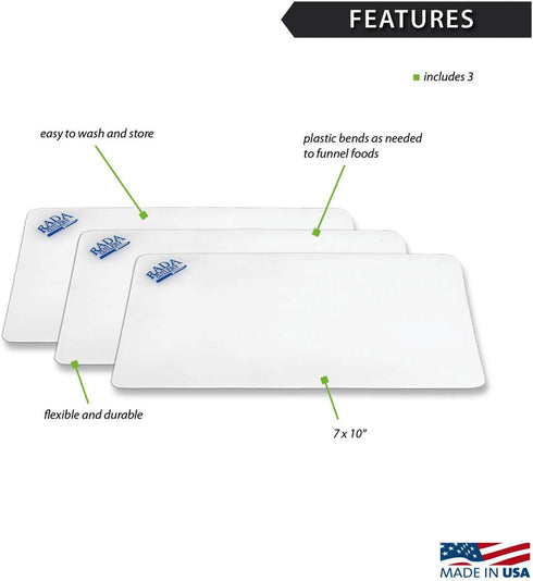Rada Cutlery Small Plastic Cutting Flexible Dishwasher Safe Chopping Board, 7 x 10 Inches, White, 3 Pack by RADA